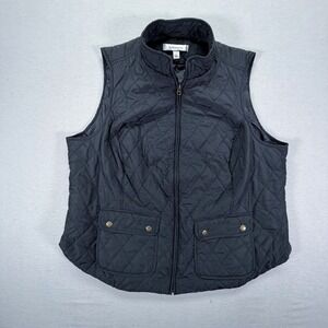 Croft & Barrow Quilted Vest Womens 2X Black Diamond Pattern Zip Front